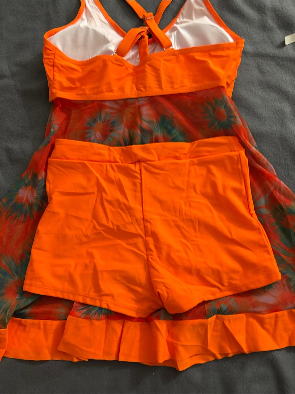 Orange Floral Mesh Tankini Swim Dress with Boyshorts Size Small - Picture 9 of 10